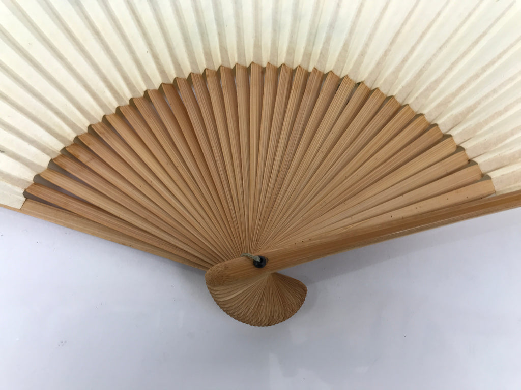Japanese Paper Folding Fan Sensu Vtg Bamboo Frame Ginkgo Leaves Blue Green 4D915