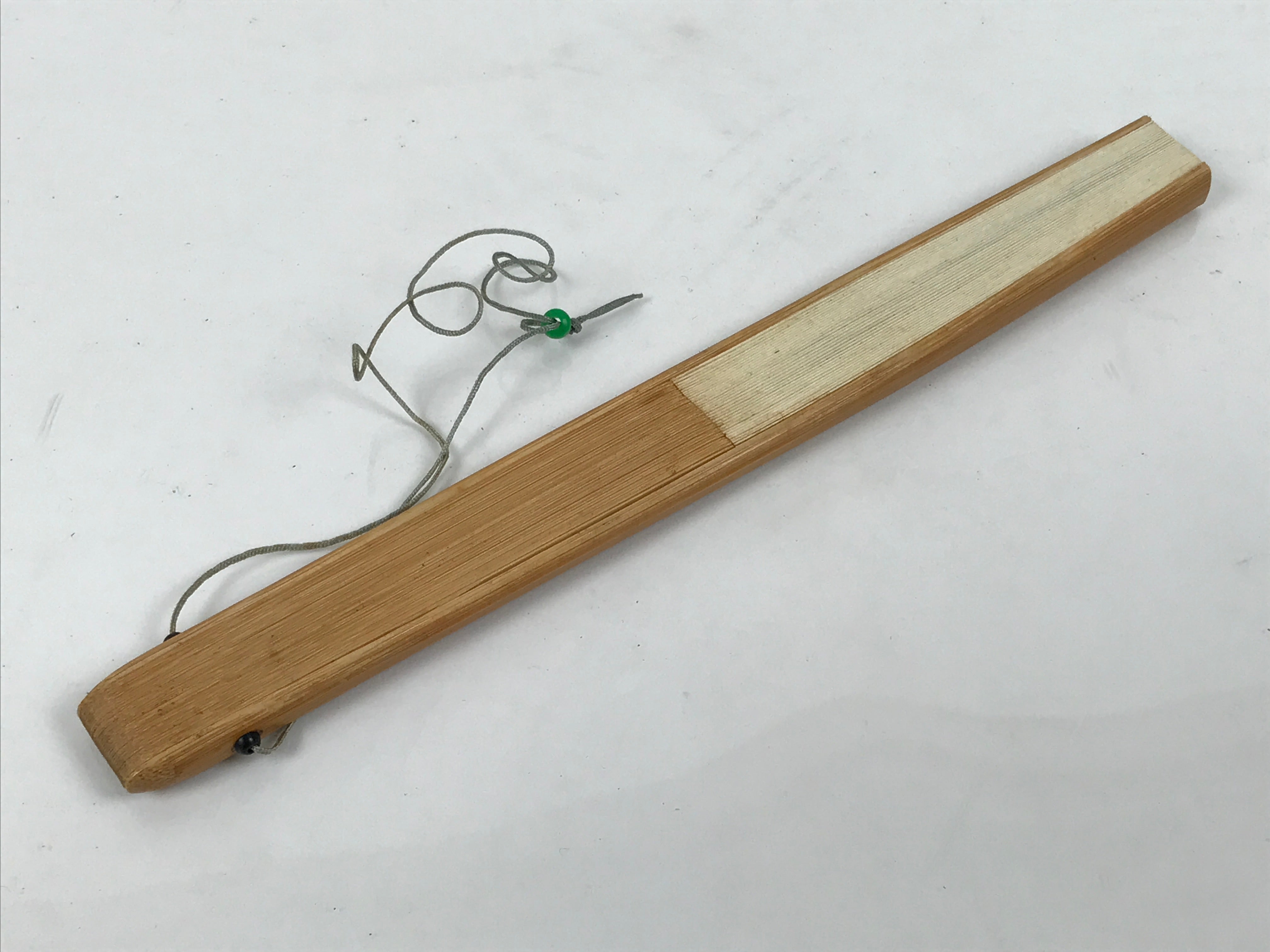 Japanese Paper Folding Fan Sensu Vtg Bamboo Frame Ginkgo Leaves Blue Green 4D915