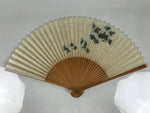 Japanese Paper Folding Fan Sensu Vtg Bamboo Frame Ginkgo Leaves Blue Green 4D915