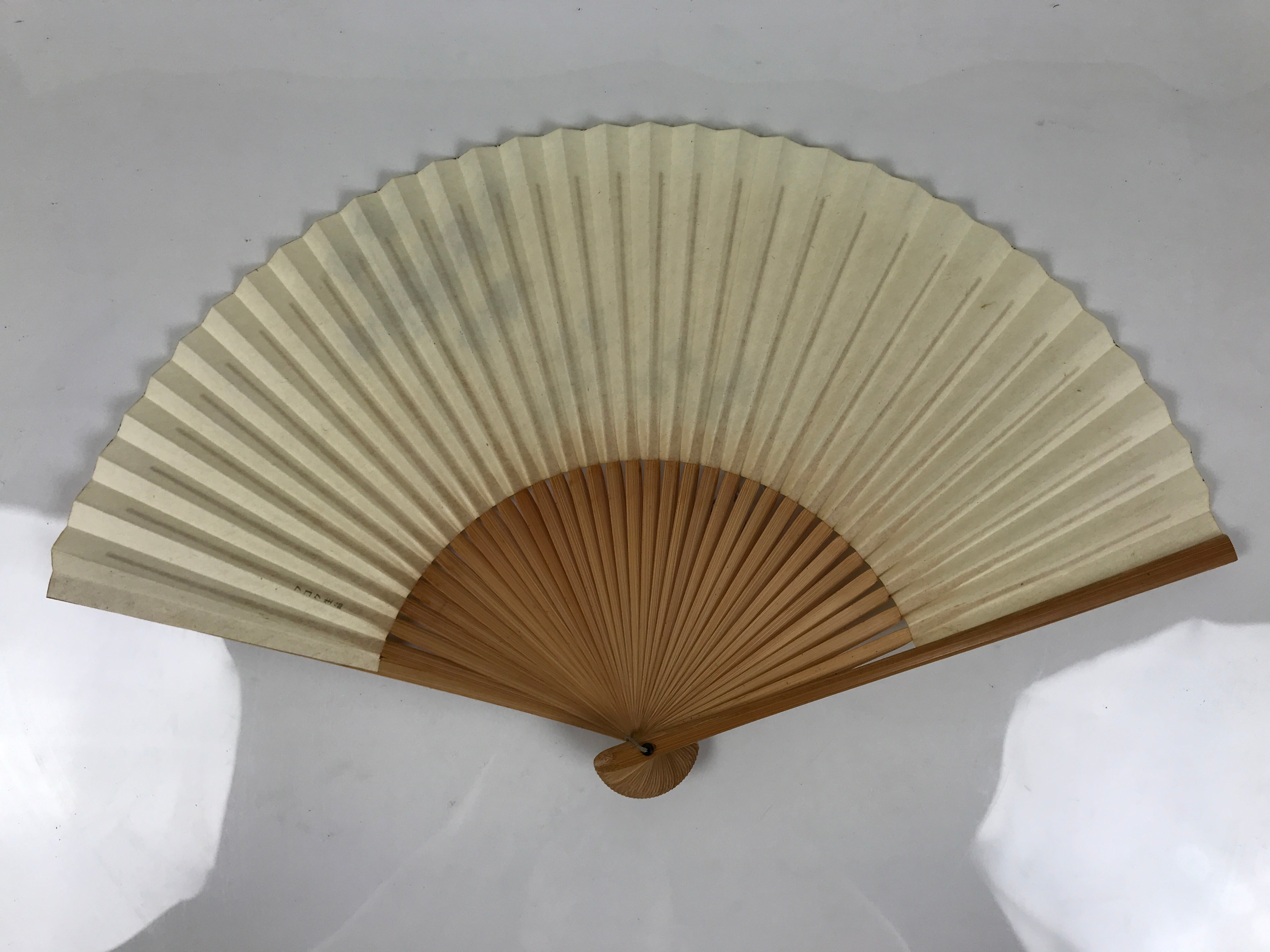 Japanese Paper Folding Fan Sensu Vtg Bamboo Frame Ginkgo Leaves Blue Green 4D915