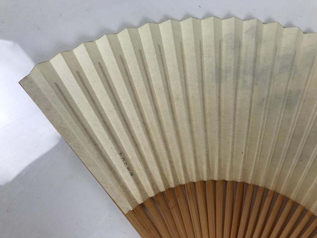 Japanese Paper Folding Fan Sensu Vtg Bamboo Frame Ginkgo Leaves Blue Green 4D915