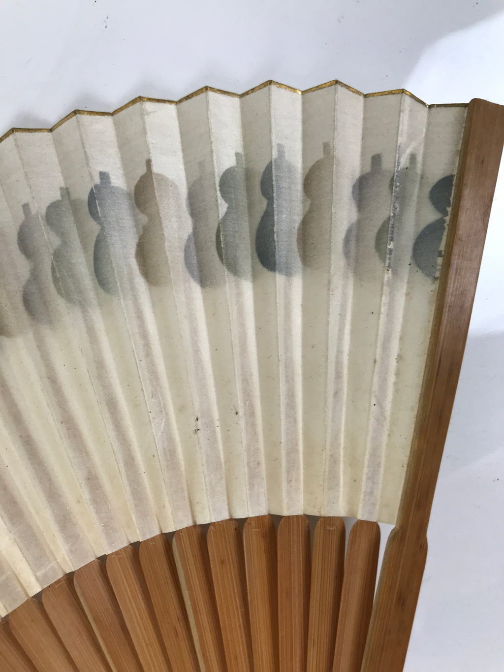 Japanese Paper Folding Fan Sensu Vtg Bamboo Frame Hyotan Gourd Pattern 4D904
