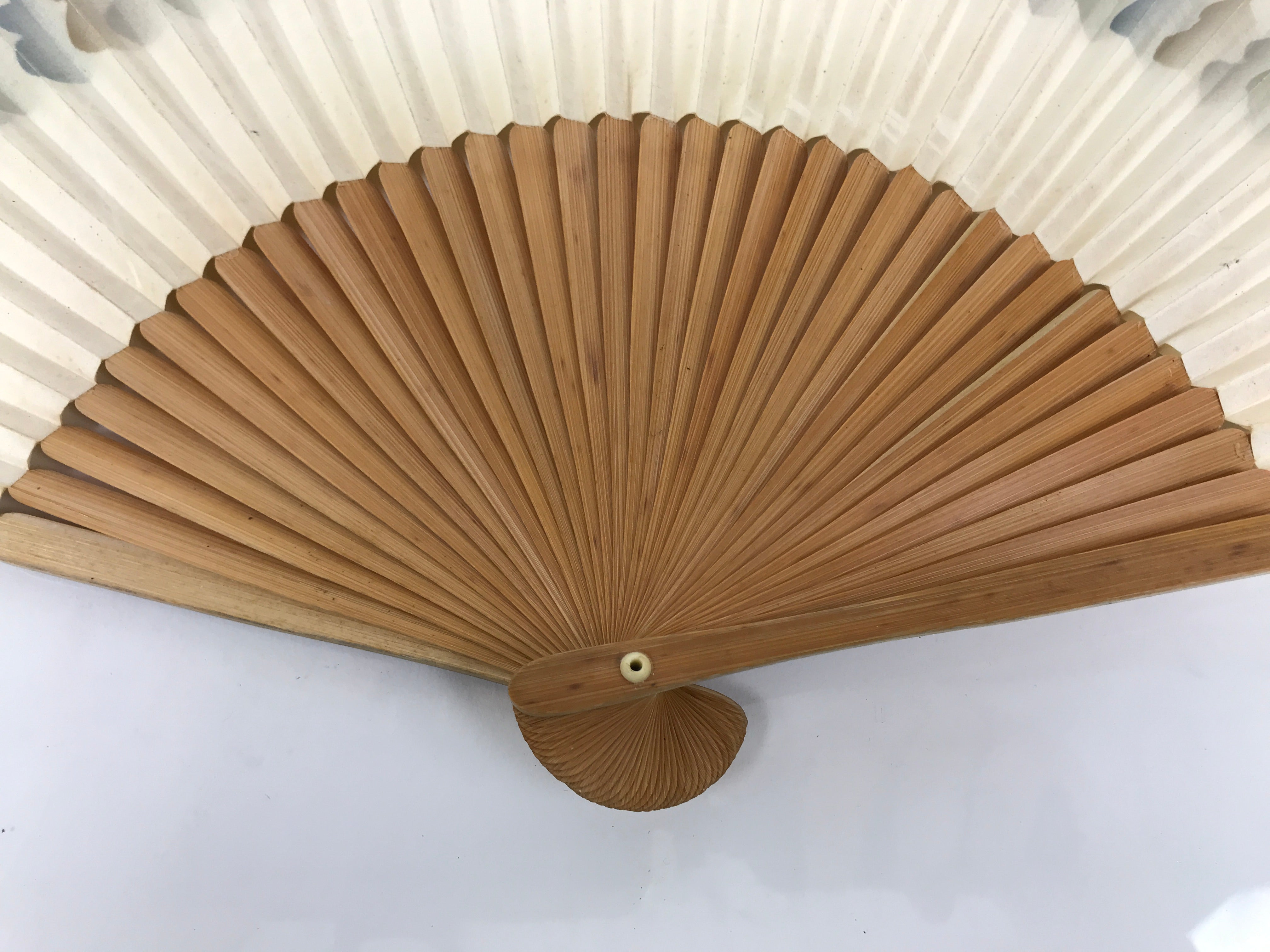 Japanese Paper Folding Fan Sensu Vtg Bamboo Frame Hyotan Gourd Pattern 4D904
