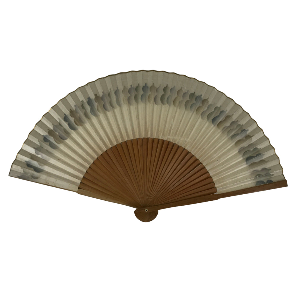 Japanese Paper Folding Fan Sensu Vtg Bamboo Frame Hyotan Gourd Pattern 4D904