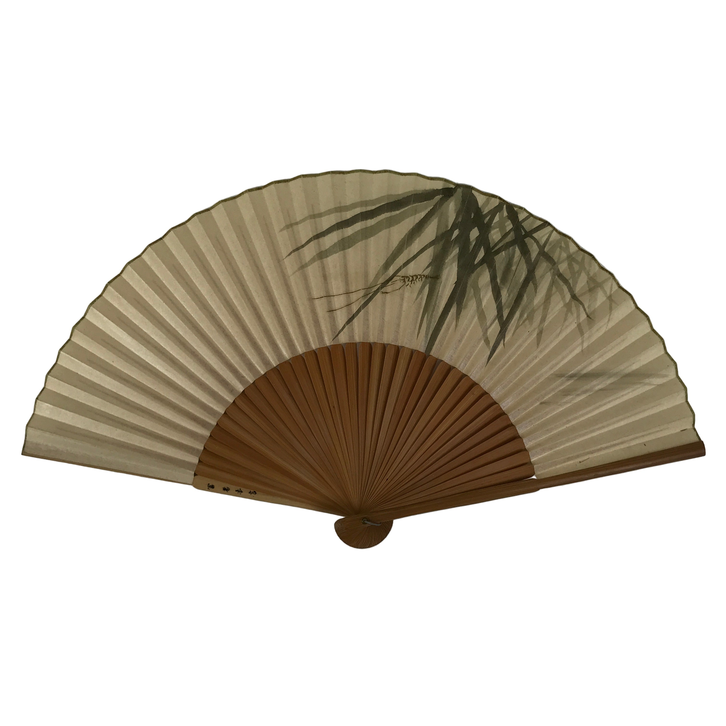 Japanese Paper Folding Fan Sensu Vtg Bamboo Frame Ise Ebi Shrimp Plants 4D897