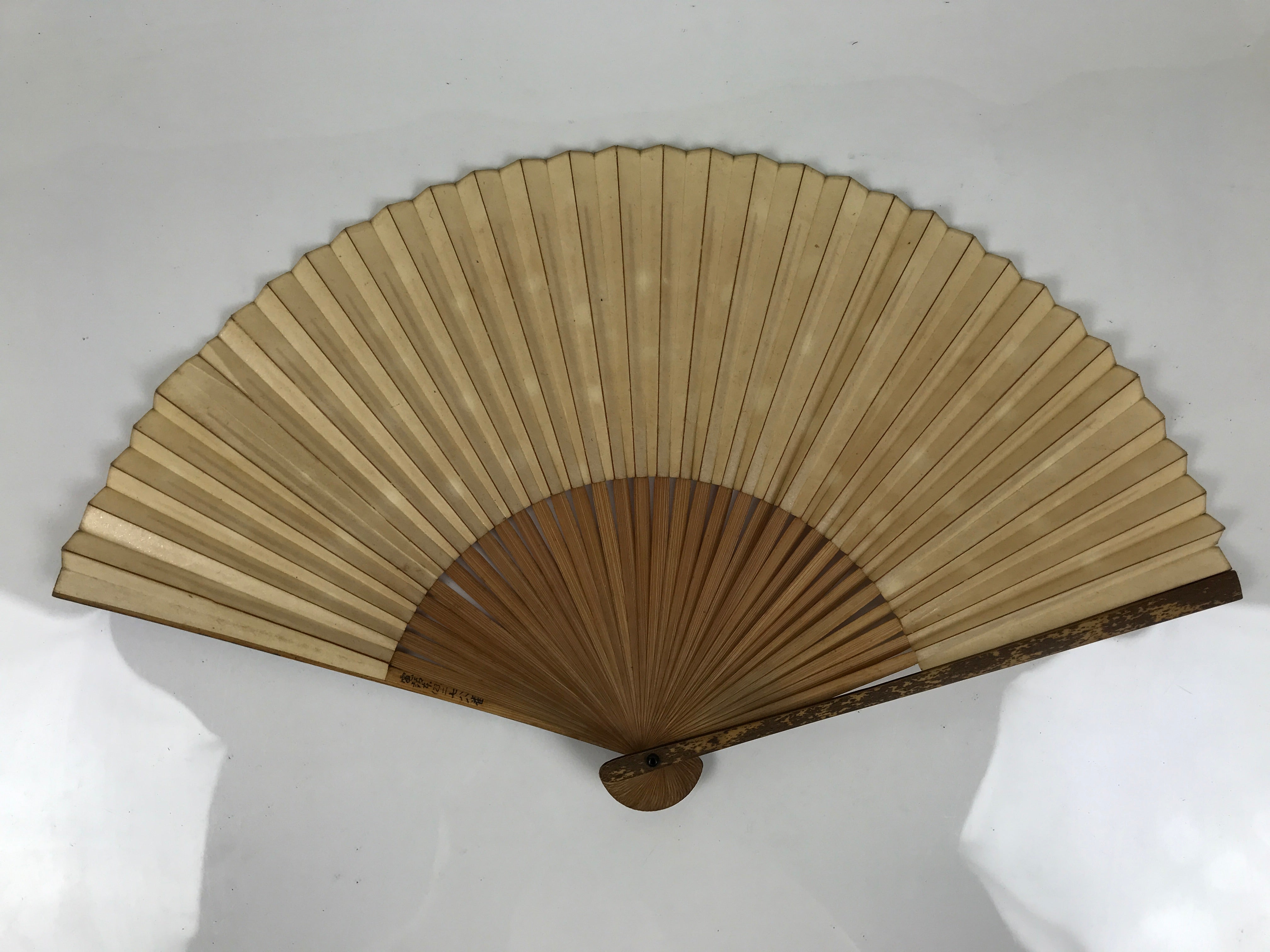Japanese Paper Folding Fan Sensu Vtg Bamboo Frame Medaka Small Fish Beige 4D909
