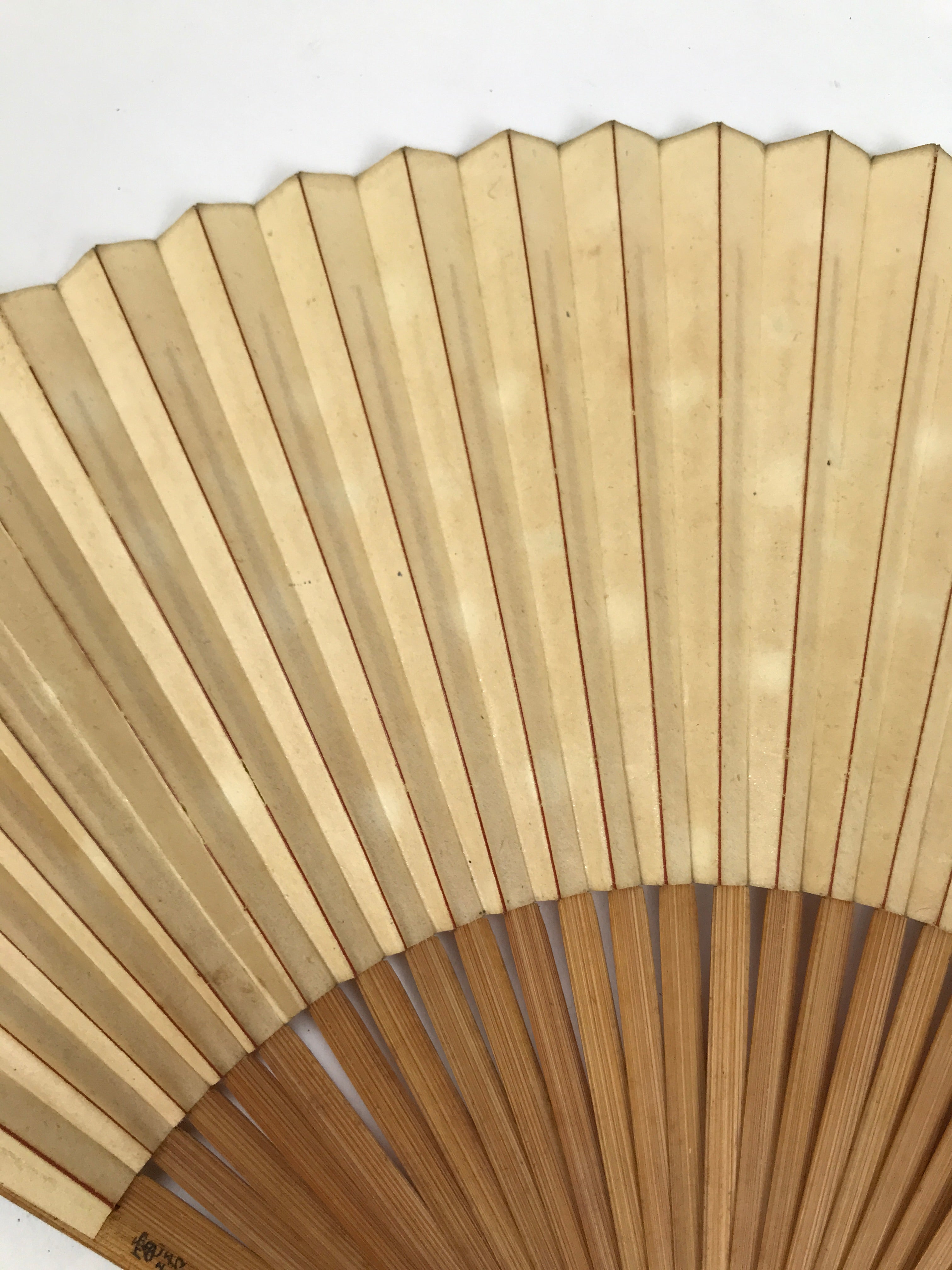 Japanese Paper Folding Fan Sensu Vtg Bamboo Frame Medaka Small Fish Beige 4D909