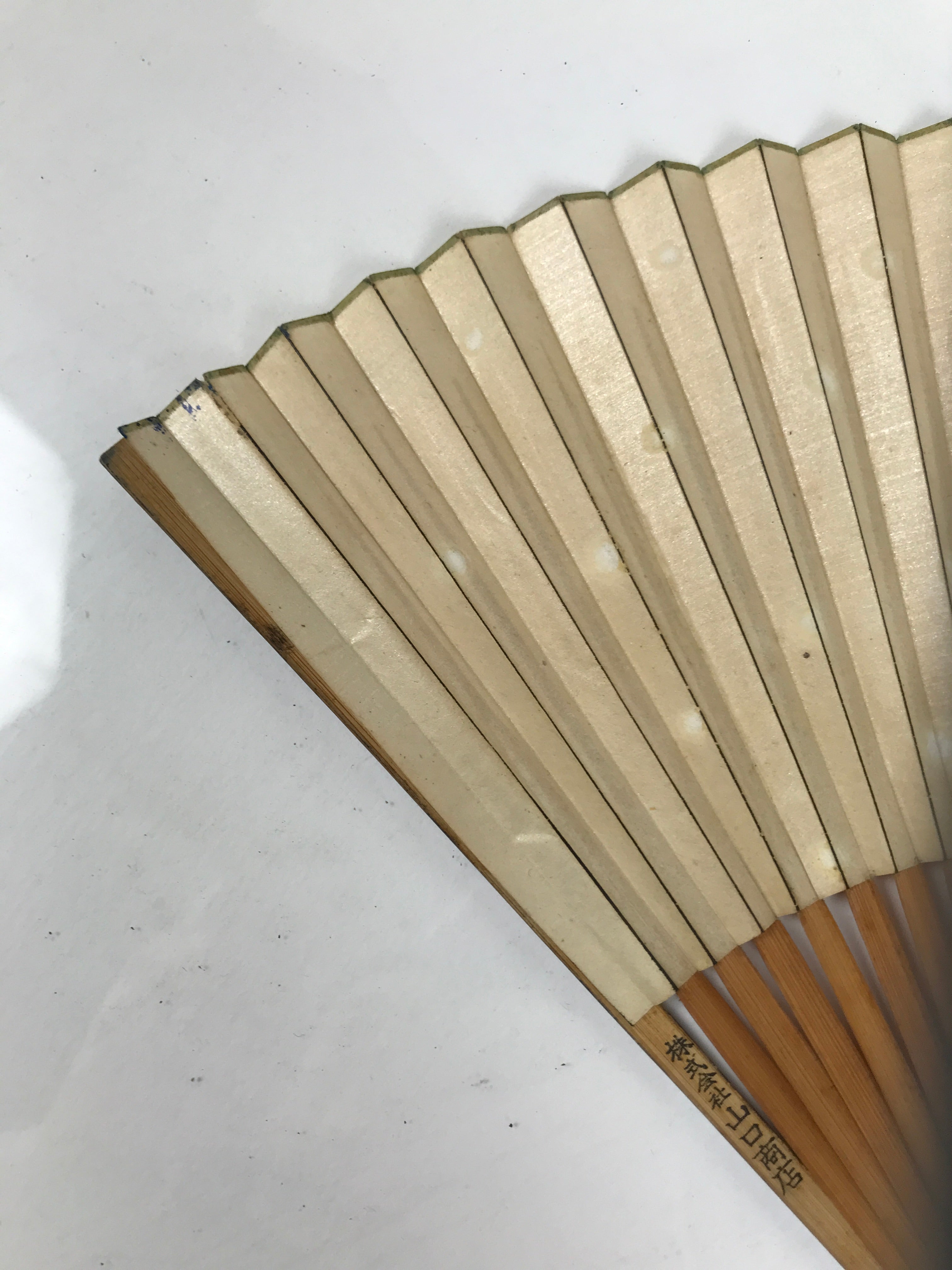 Japanese Paper Folding Fan Sensu Vtg Bamboo Frame Medaka Small Fish Beige 4D909