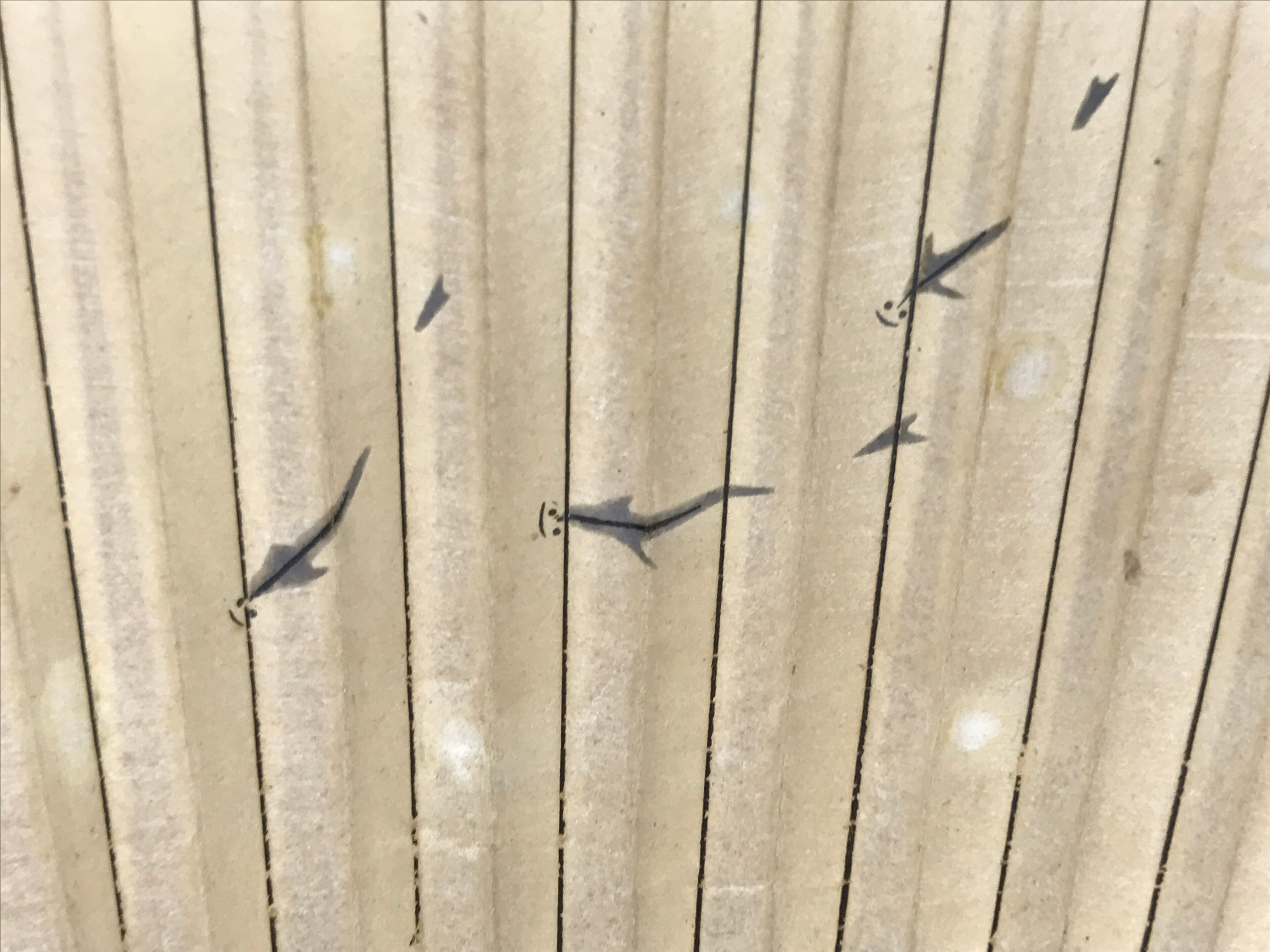 Japanese Paper Folding Fan Sensu Vtg Bamboo Frame Medaka Small Fish Beige 4D909