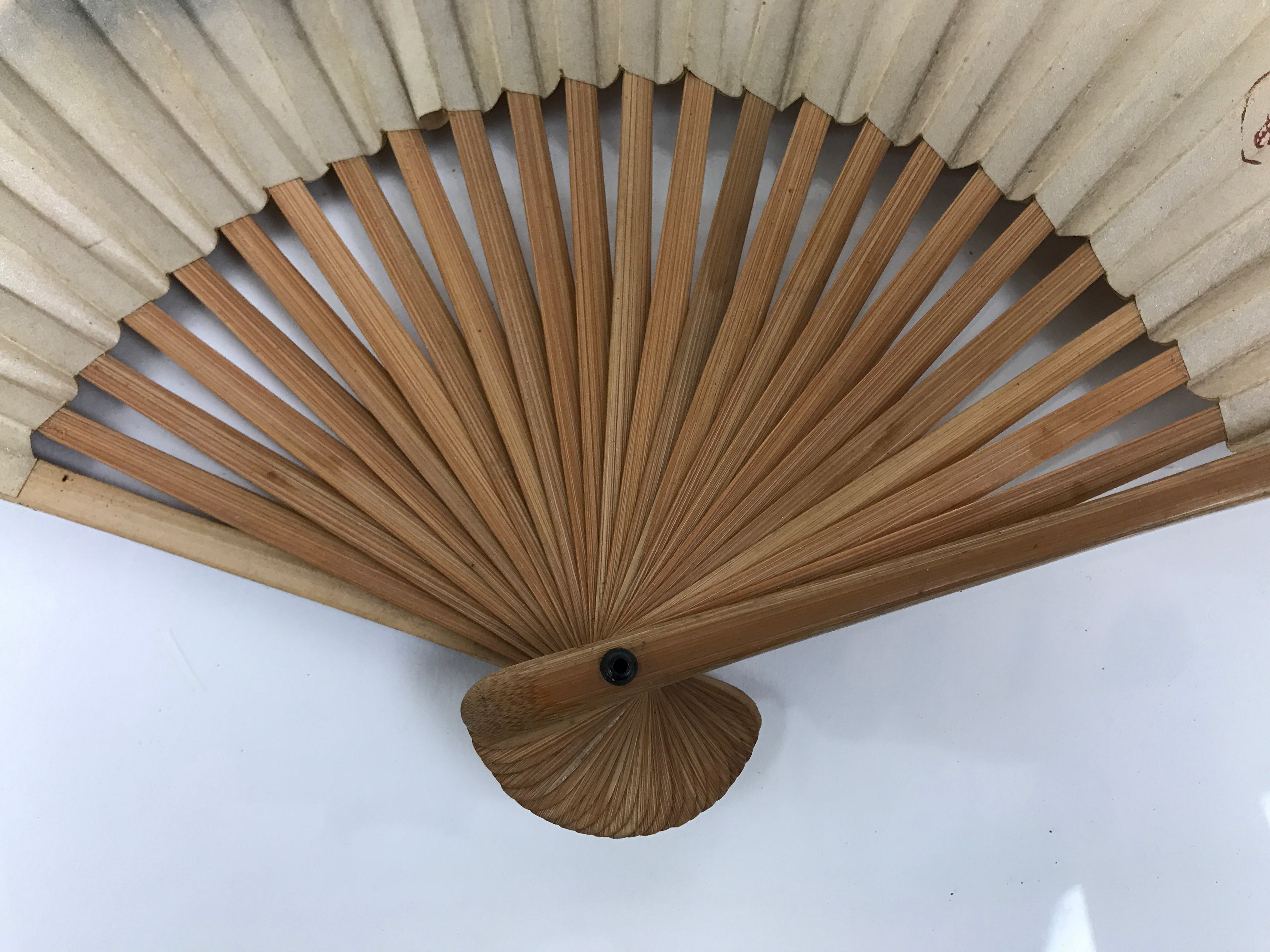Japanese Paper Folding Fan Sensu Vtg Bamboo Frame Mountain Painting Black 4D931