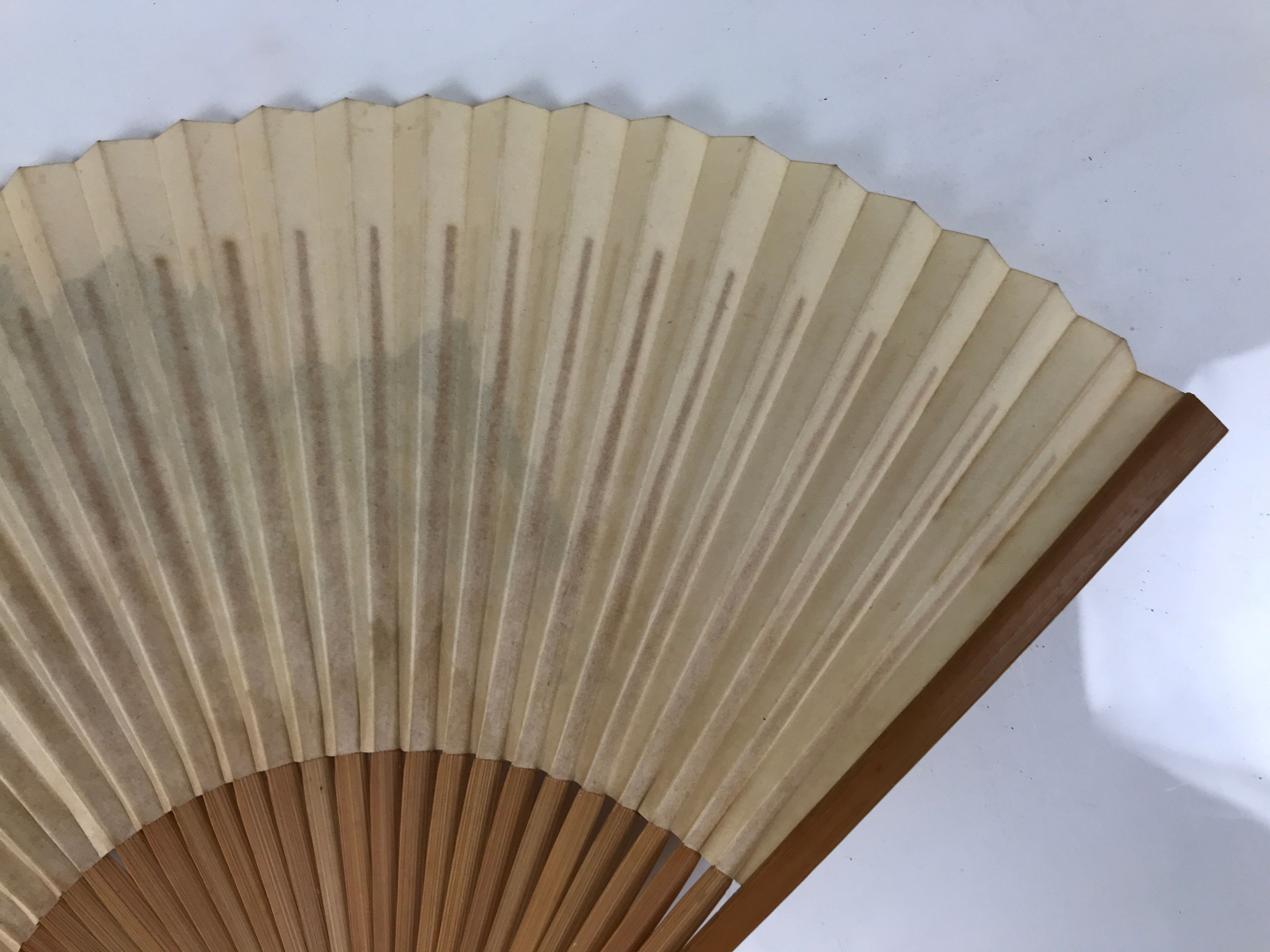 Japanese Paper Folding Fan Sensu Vtg Bamboo Frame Mountain Painting Print 4D914