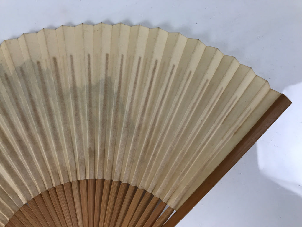 Japanese Paper Folding Fan Sensu Vtg Bamboo Frame Mountain Painting Print 4D914