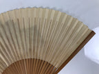 Japanese Paper Folding Fan Sensu Vtg Bamboo Frame Mountain Painting Print 4D914