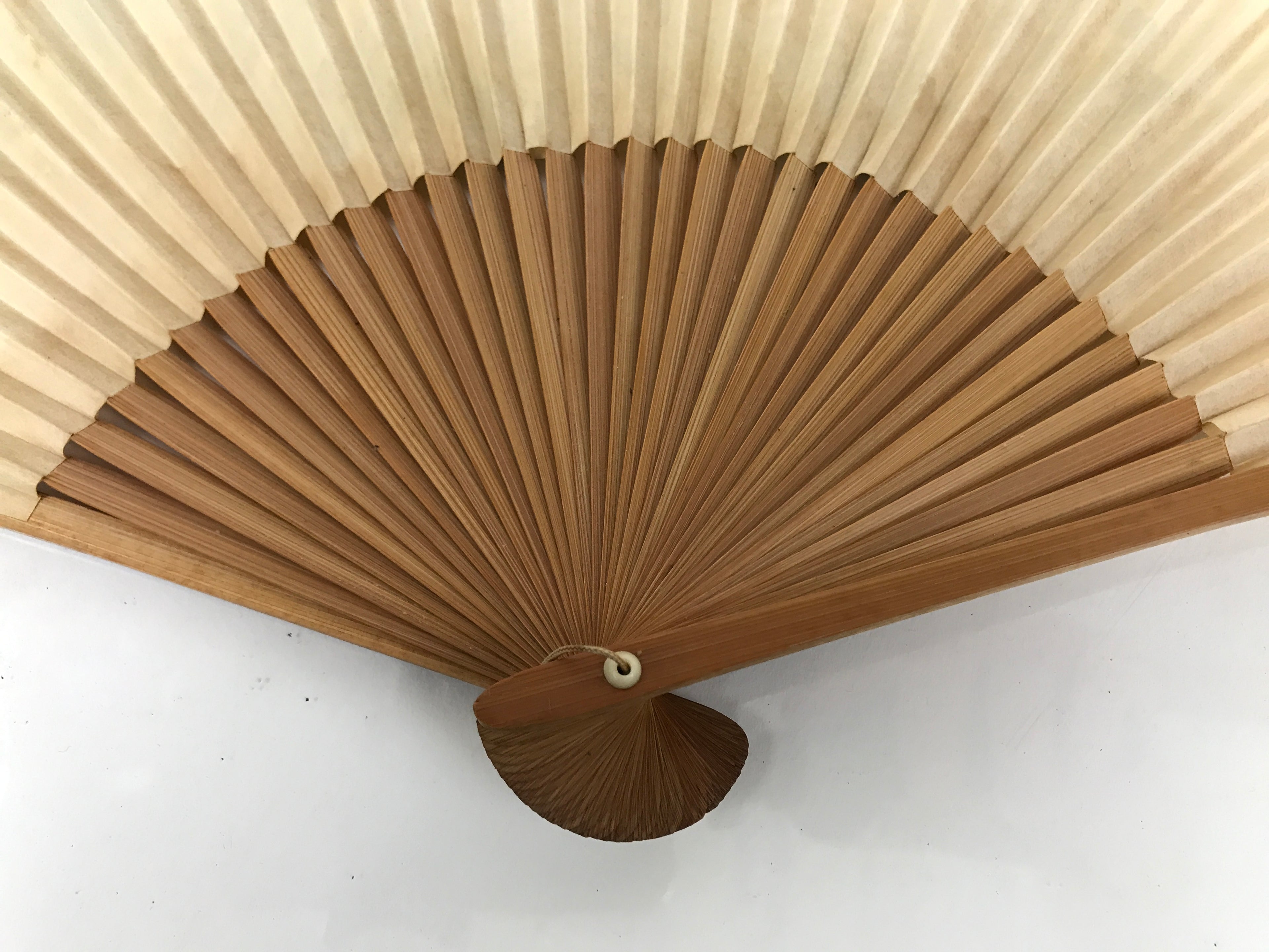 Japanese Paper Folding Fan Sensu Vtg Bamboo Frame Mountain Painting Print 4D914