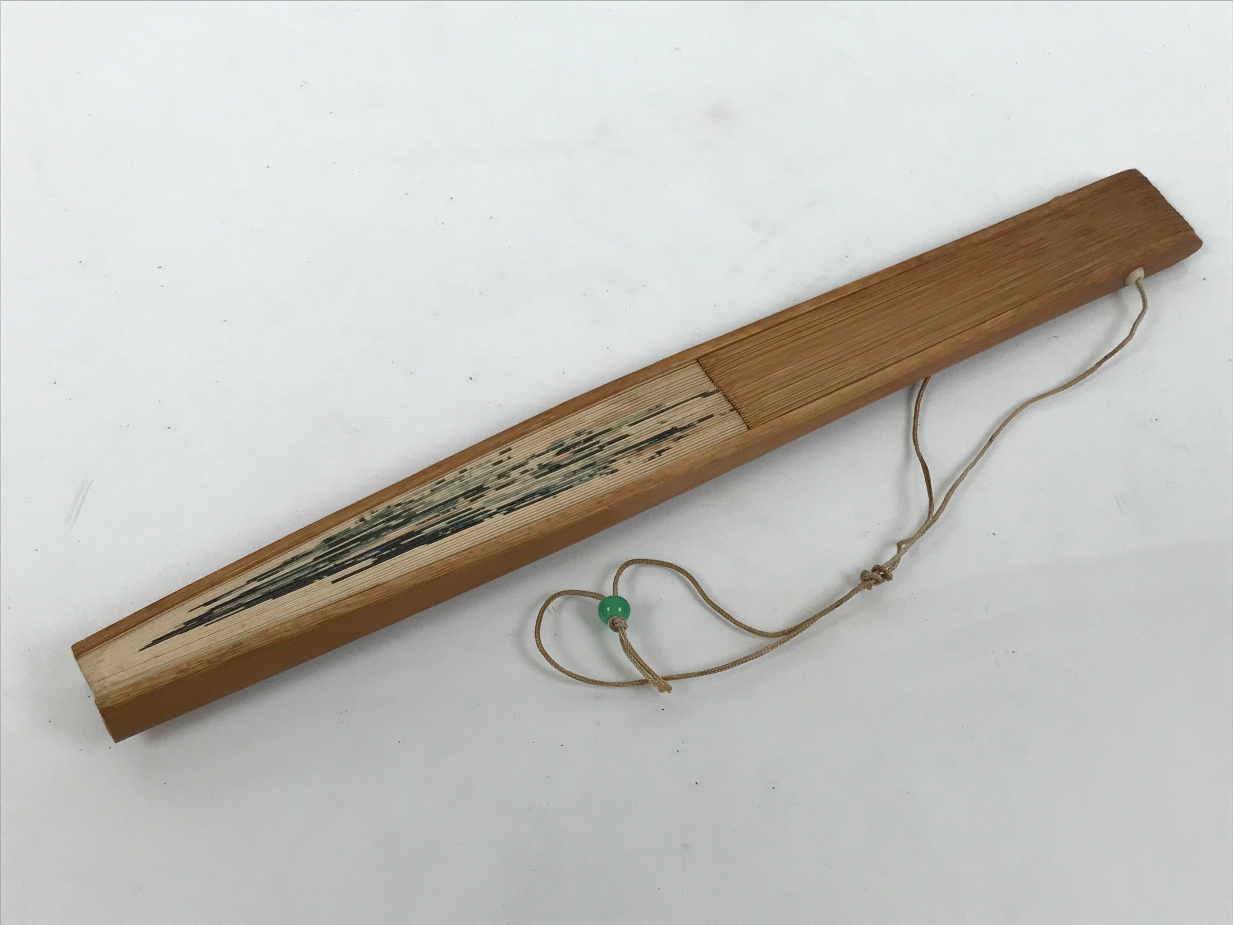 Japanese Paper Folding Fan Sensu Vtg Bamboo Frame Mountain Painting Print 4D914