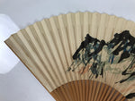 Japanese Paper Folding Fan Sensu Vtg Bamboo Frame Mountain Painting Print 4D914