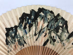 Japanese Paper Folding Fan Sensu Vtg Bamboo Frame Mountain Painting Print 4D914
