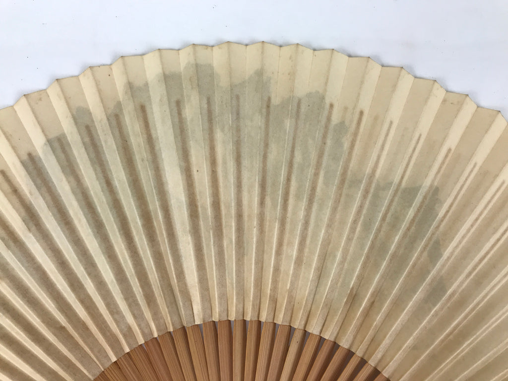 Japanese Paper Folding Fan Sensu Vtg Bamboo Frame Mountain Painting Print 4D914