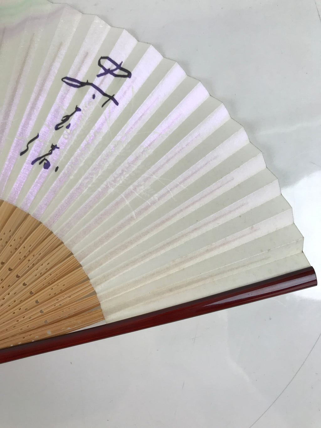 Japanese Paper Folding Fan Sensu Vtg Bamboo Frame Pastel Rainbow Lustre 4D878
