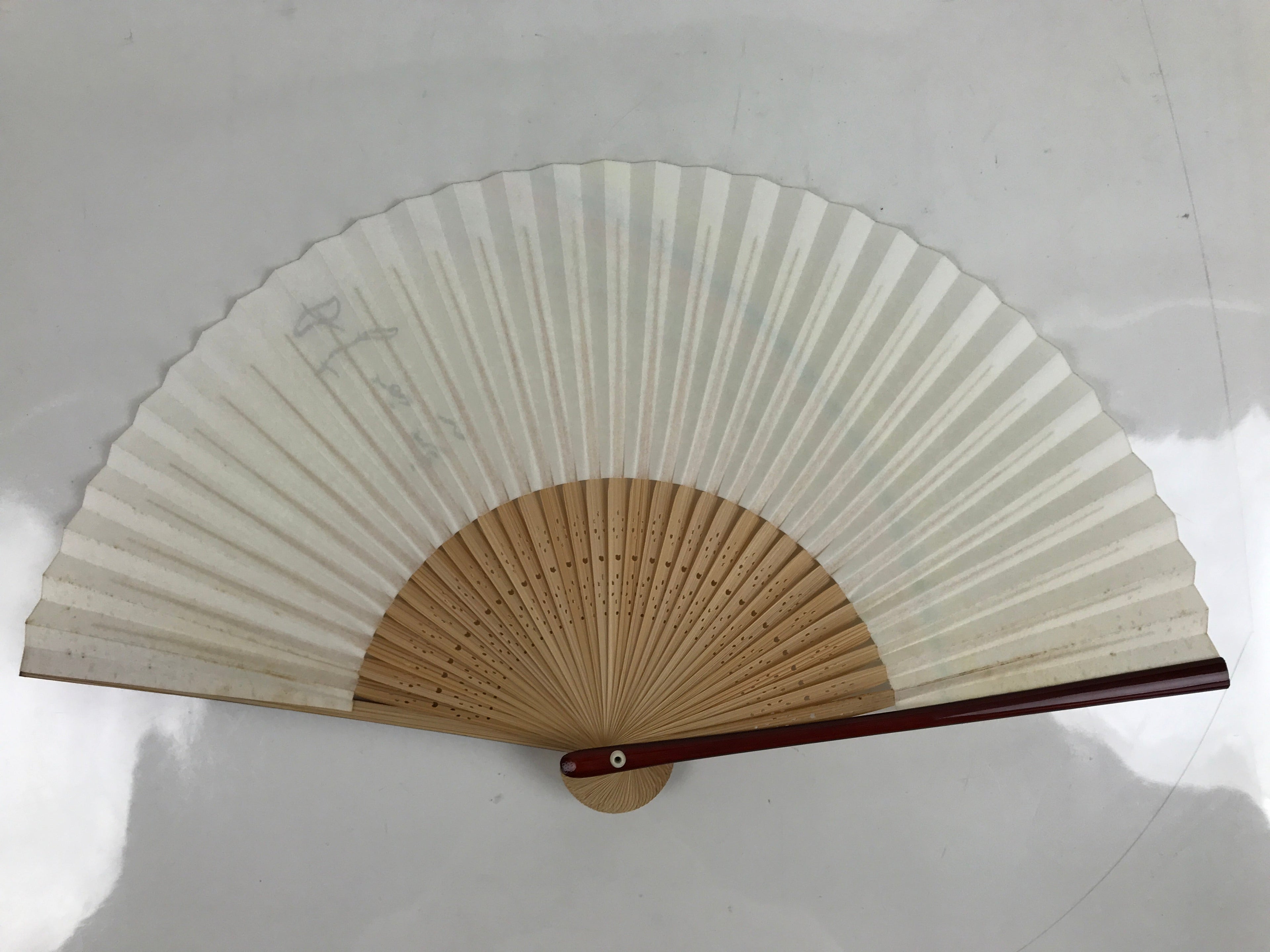 Japanese Paper Folding Fan Sensu Vtg Bamboo Frame Pastel Rainbow Lustre 4D878