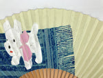 Japanese Paper Folding Fan Sensu Vtg Bamboo Frame Puppy Dog Color Pink 4D935