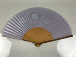 Japanese Paper Folding Fan Sensu Vtg Bamboo Frame Purple Hydrangea Flowers 4D974