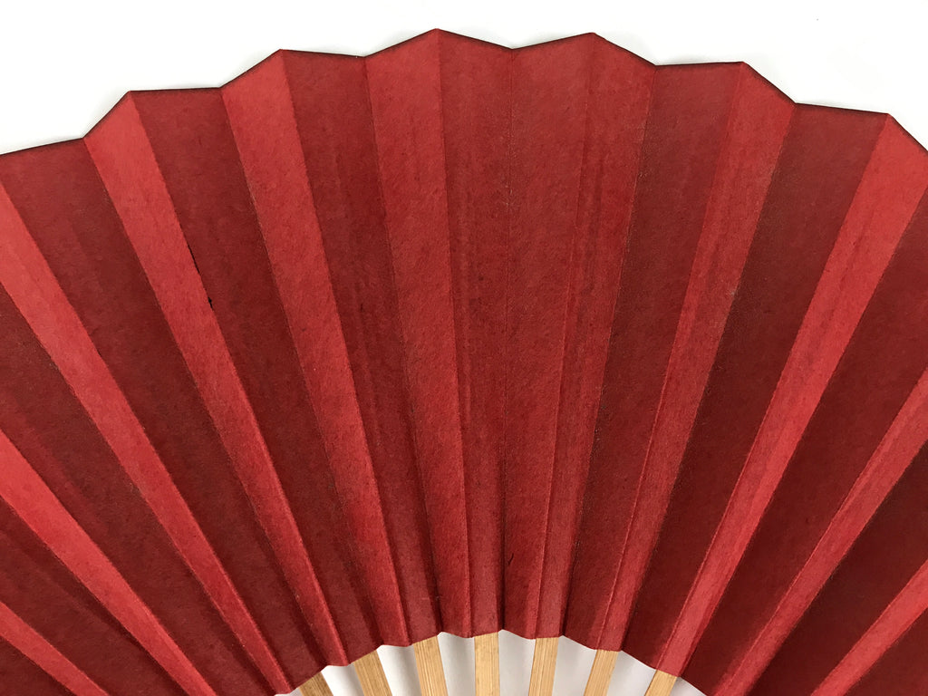 Japanese Paper Folding Fan Sensu Vtg Bamboo Frame Red Calligraphy Kanji 5D37