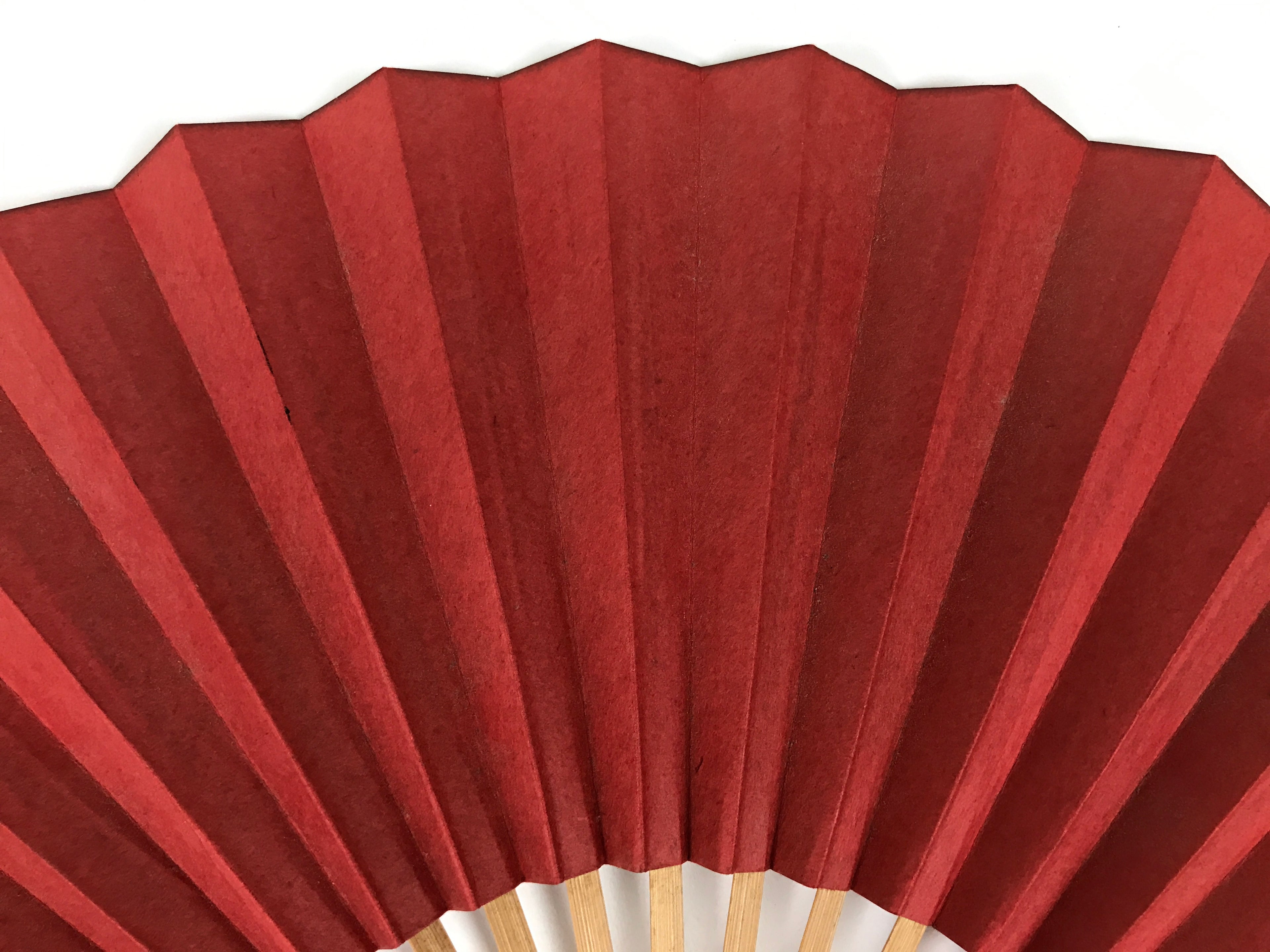 Japanese Paper Folding Fan Sensu Vtg Bamboo Frame Red Calligraphy Kanji 5D37