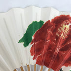 Japanese Paper Folding Fan Sensu Vtg Bamboo Frame Red Flower W/ Stand Box 4D867