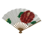 Japanese Paper Folding Fan Sensu Vtg Bamboo Frame Red Flower W/ Stand Box 4D867