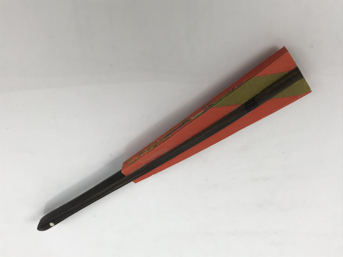Japanese Paper Folding Fan Sensu Vtg Bamboo Frame Red Kimono Woman Flute 5D26