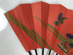 Japanese Paper Folding Fan Sensu Vtg Bamboo Frame Red Kimono Woman Flute 5D26