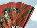 Japanese Paper Folding Fan Sensu Vtg Bamboo Frame Red Kimono Woman Flute 5D26