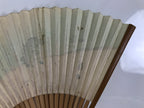 Japanese Paper Folding Fan Sensu Vtg Bamboo Frame Riverside Boats Green 4D975