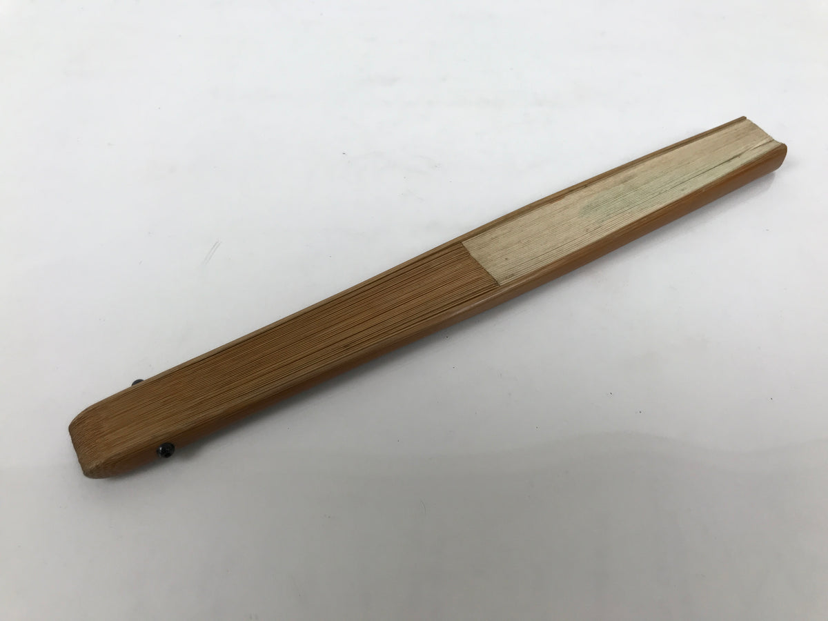 Japanese Paper Folding Fan Sensu Vtg Bamboo Frame Riverside Boats Green 4D975