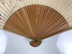 Japanese Paper Folding Fan Sensu Vtg Bamboo Frame Riverside Boats Green 4D975