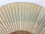 Japanese Paper Folding Fan Sensu Vtg Bamboo Frame Riverside Boats Green 4D975