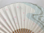Japanese Paper Folding Fan Sensu Vtg Bamboo Frame Sakura Petal Water Wave 4D954