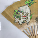 Japanese Paper Folding Fan Sensu Vtg Bamboo Frame Shishi Lion Black Flower 4D872