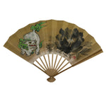 Japanese Paper Folding Fan Sensu Vtg Bamboo Frame Shishi Lion Black Flower 4D872