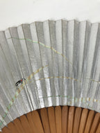 Japanese Paper Folding Fan Sensu Vtg Bamboo Frame Silver Firefly Leaves 4D933