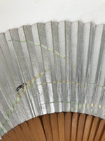 Japanese Paper Folding Fan Sensu Vtg Bamboo Frame Silver Firefly Leaves 4D933