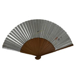 Japanese Paper Folding Fan Sensu Vtg Bamboo Frame Silver Firefly Leaves 4D933