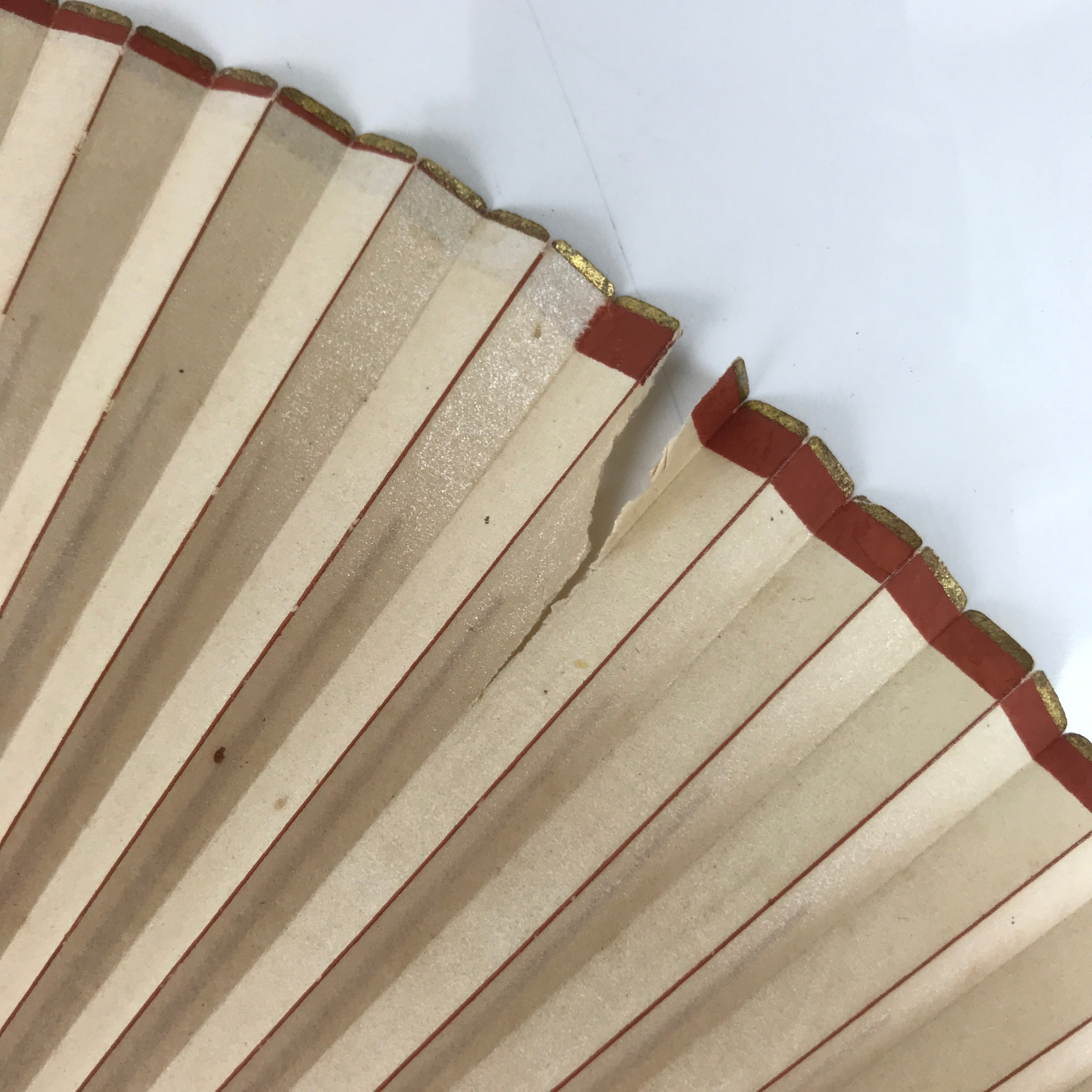 Japanese Paper Folding Fan Sensu Vtg Bamboo Frame Simple Beige Red 4D860