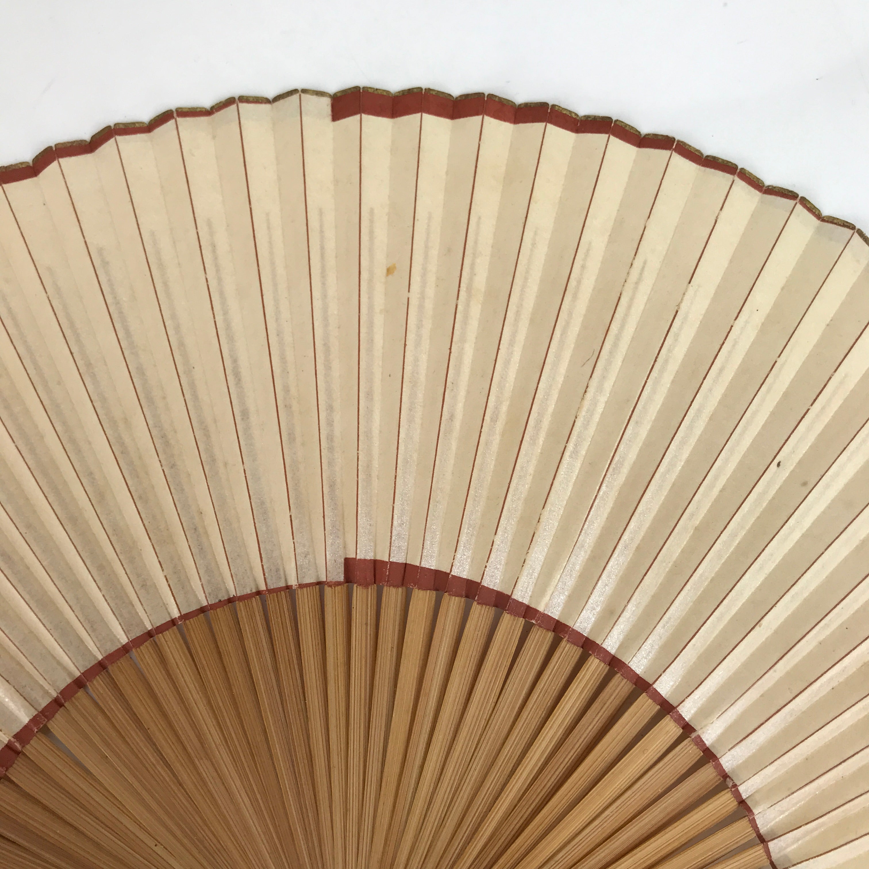 Japanese Paper Folding Fan Sensu Vtg Bamboo Frame Simple Beige Red 4D860