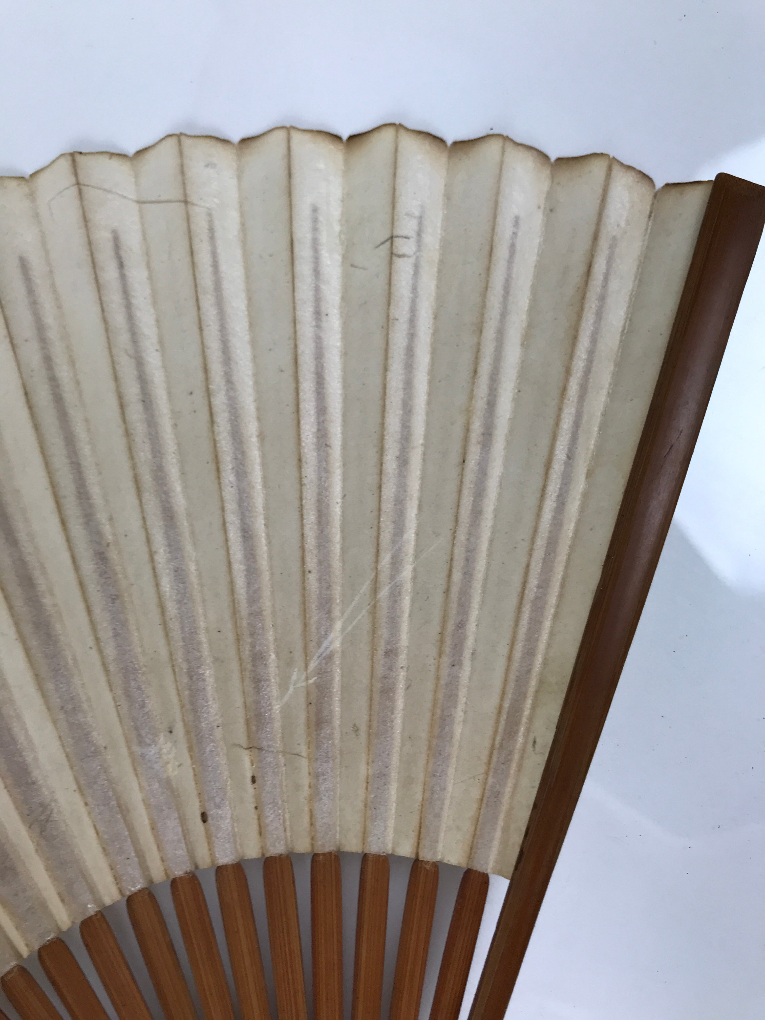 Japanese Paper Folding Fan Sensu Vtg Bamboo Frame Simple Blank Beige 4D883