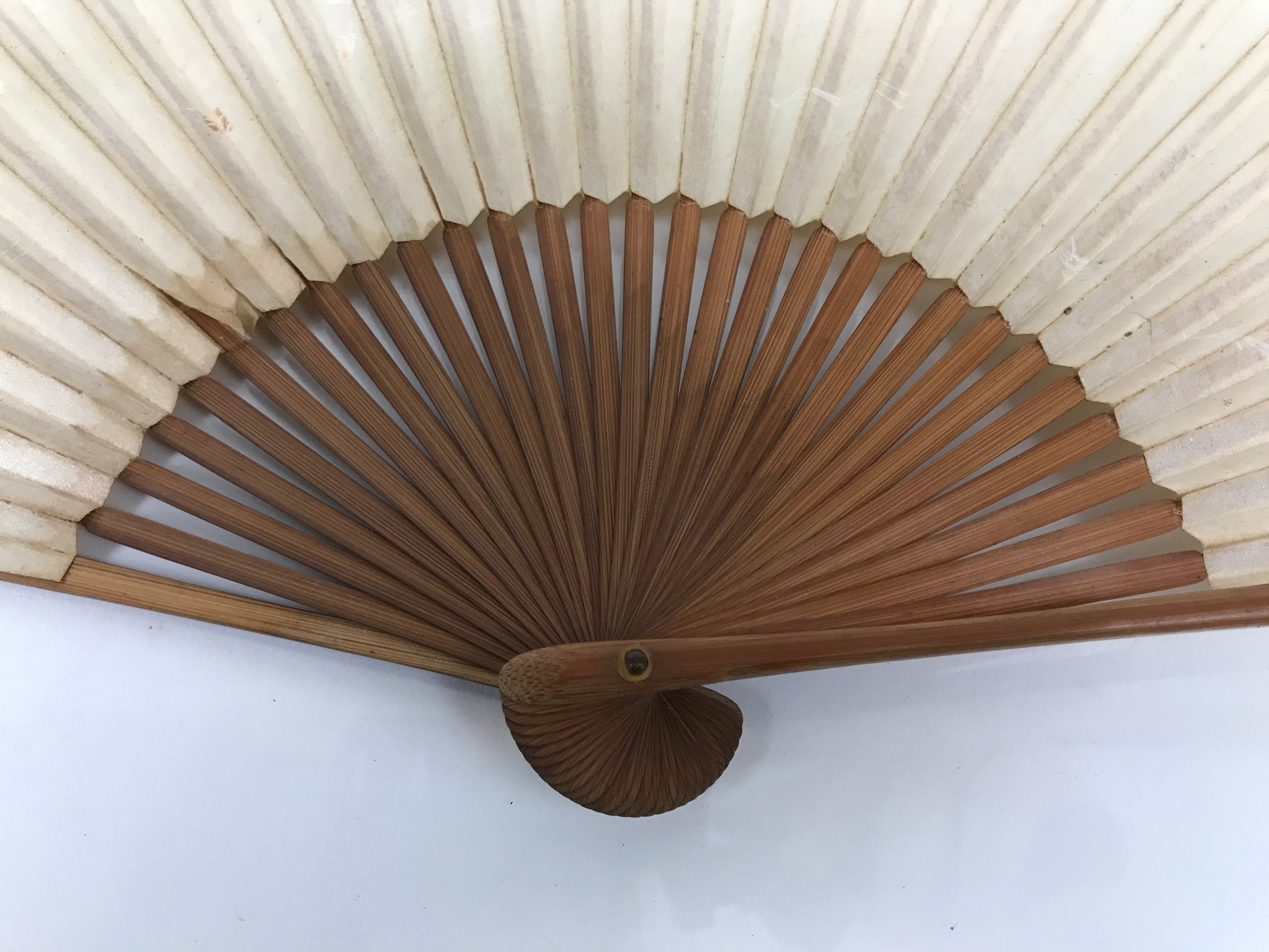 Japanese Paper Folding Fan Sensu Vtg Bamboo Frame Simple Blank Beige 4D883