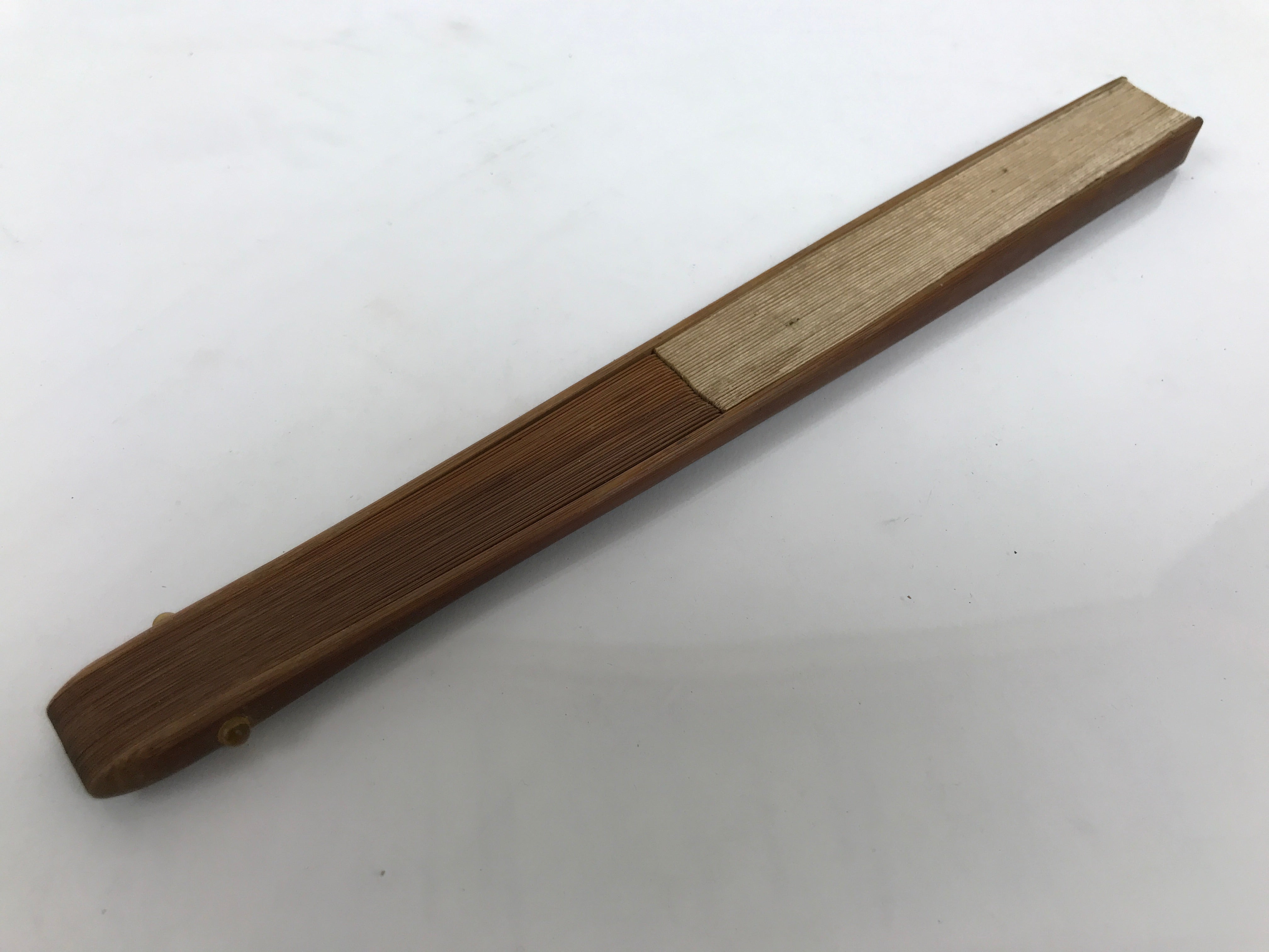 Japanese Paper Folding Fan Sensu Vtg Bamboo Frame Simple Blank Beige 4D883