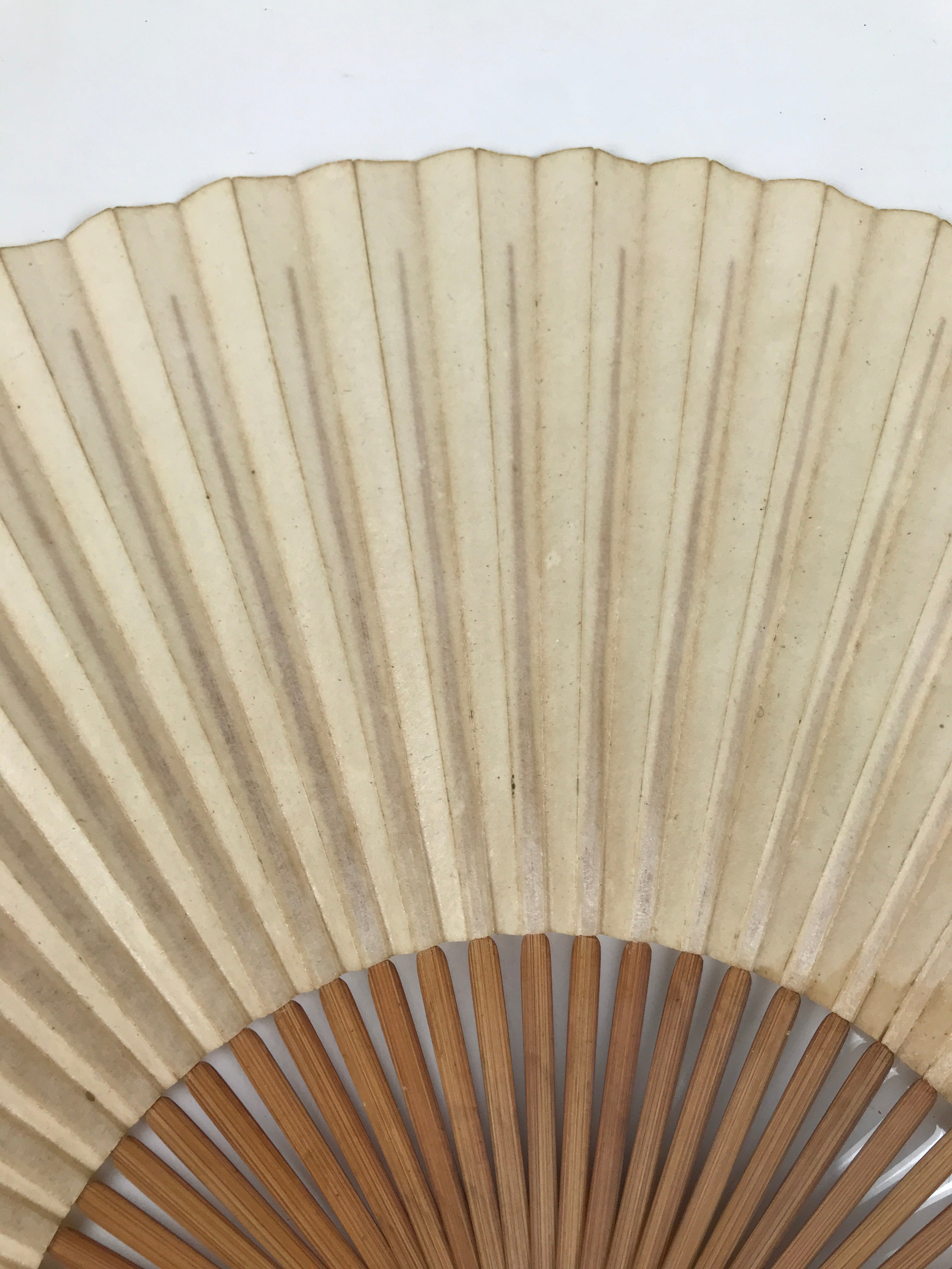 Japanese Paper Folding Fan Sensu Vtg Bamboo Frame Simple Blank Beige 4D883