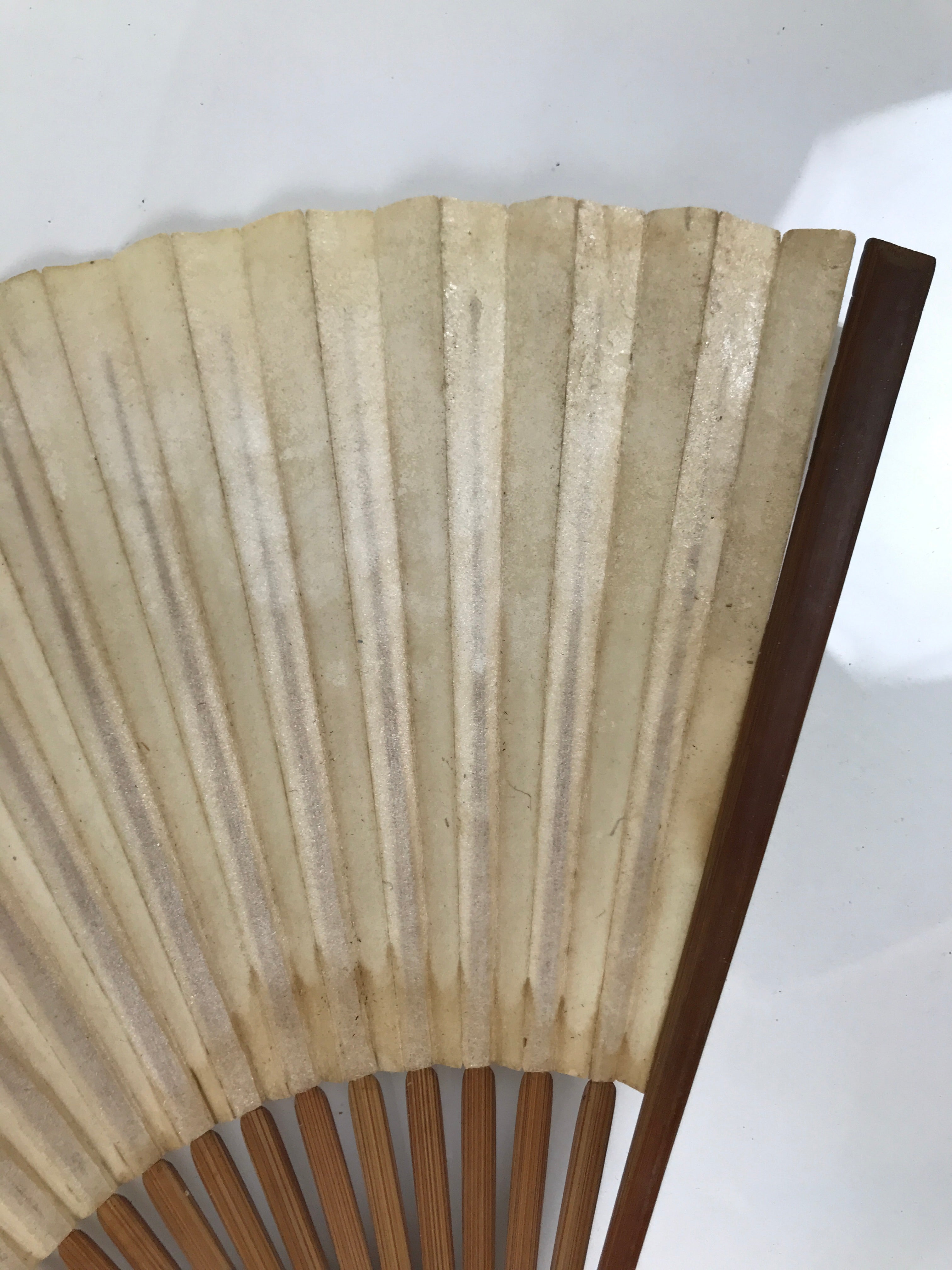Japanese Paper Folding Fan Sensu Vtg Bamboo Frame Simple Blank Beige 4D883